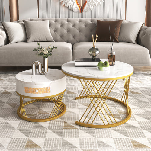 Round Coffee Table Made Of MDF With Marble Grain Veneer
