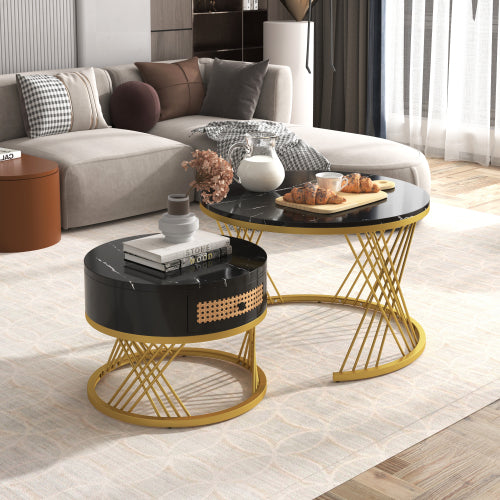 Round Coffee Table Made Of MDF With Marble Grain Veneer