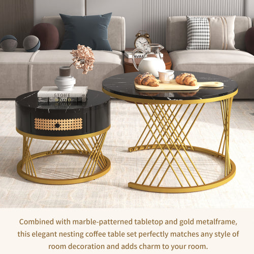 Round Coffee Table Made Of MDF With Marble Grain Veneer