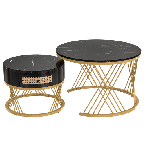 Round Coffee Table Made Of MDF With Marble Grain Veneer