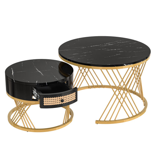 Round Coffee Table Made Of MDF With Marble Grain Veneer