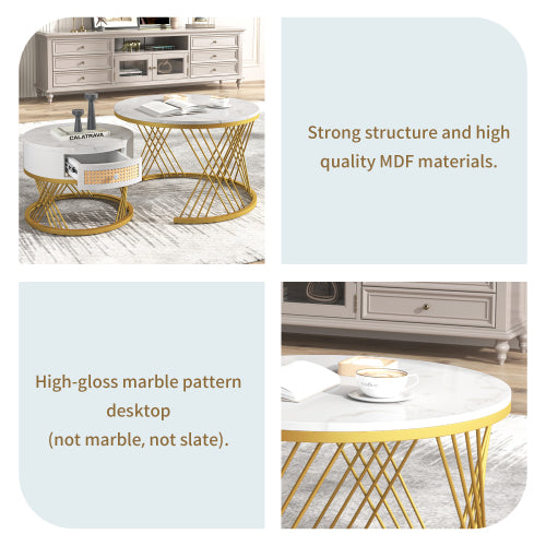 Round Coffee Table Made Of MDF With Marble Grain Veneer