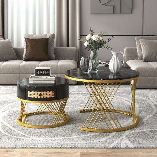 Round Coffee Table Made Of MDF With Marble Grain Veneer